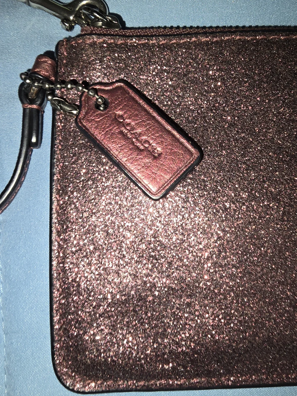Coach Rose Gold Glitter Wristlet Pouch
